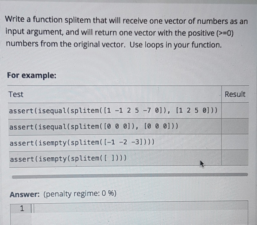  please use MATLAB codes Write a function splitem that will receive