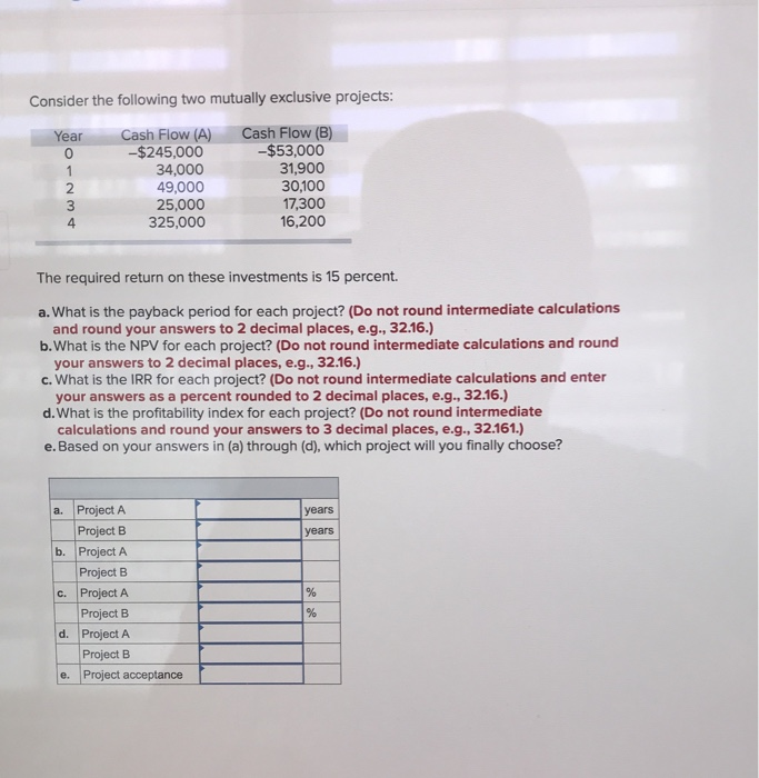  Consider the following two mutually exclusive projects: Year Cash Flow (A)