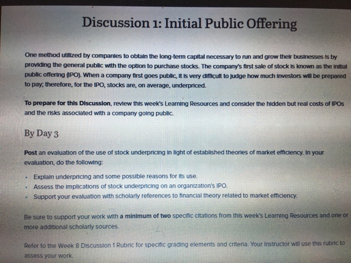  Can I pls get help On this question Discussion 1: Initial