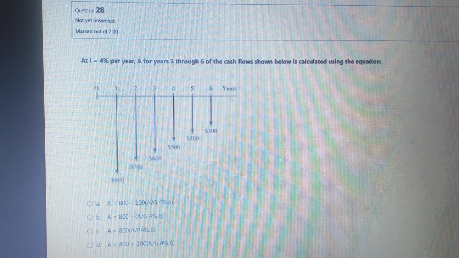 At 1=4% per year, A for years 1 through 6 of