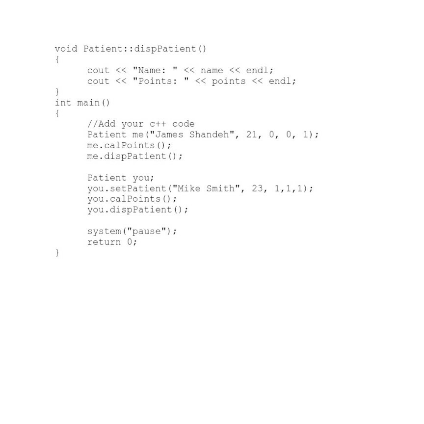 the screen output for the attached CPP source code by creating six