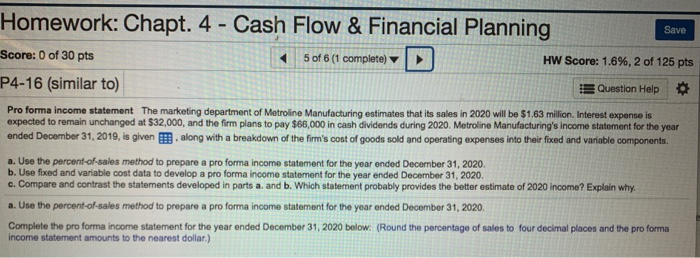  Save Homework: Chapt. 4 - Cash Flow & Financial Planning Score: