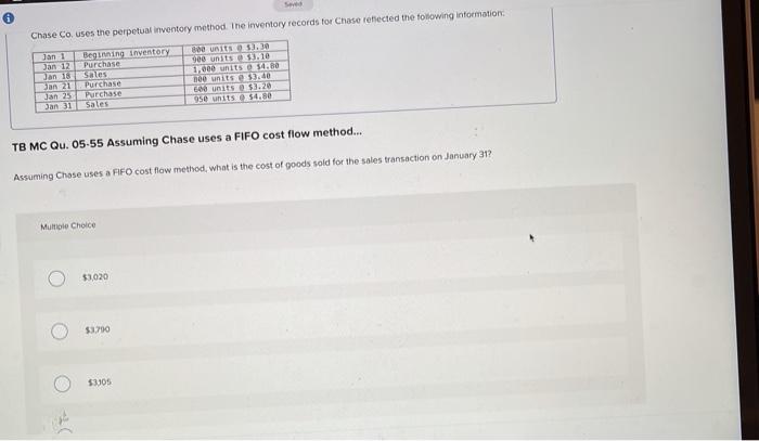  Chase Co. uses the perpetual inventory method. The inventory records for