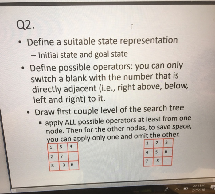  02 Define a suitable state representation Initial state and goal state
