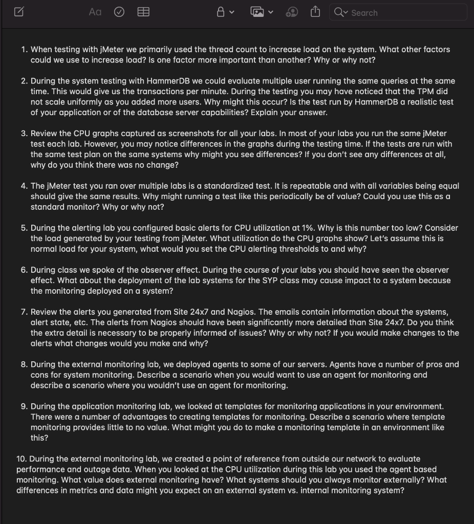  1. When testing with jMeter we primarily used the thread count