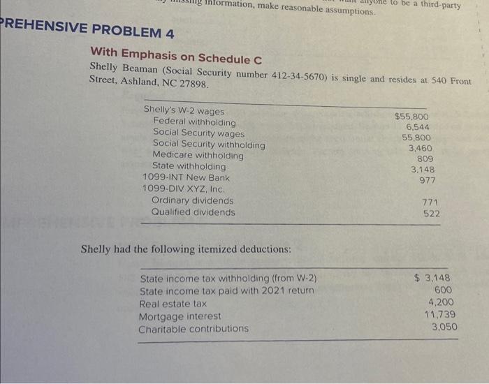 comprehensive problem 4tax accounting VE PROBLEM 4 With Emphasis on Schedule C