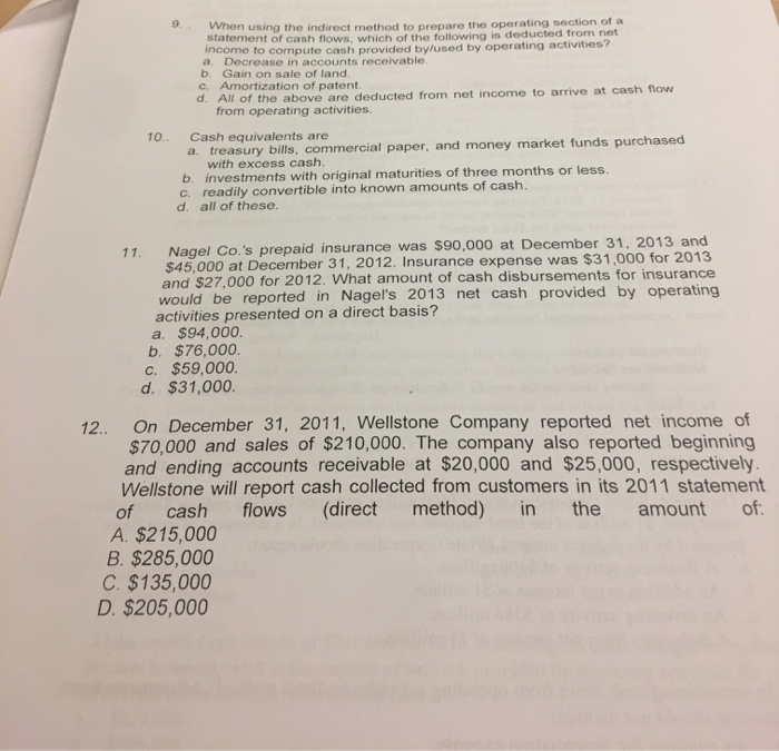  When using the indirect method to prepare the operating section of