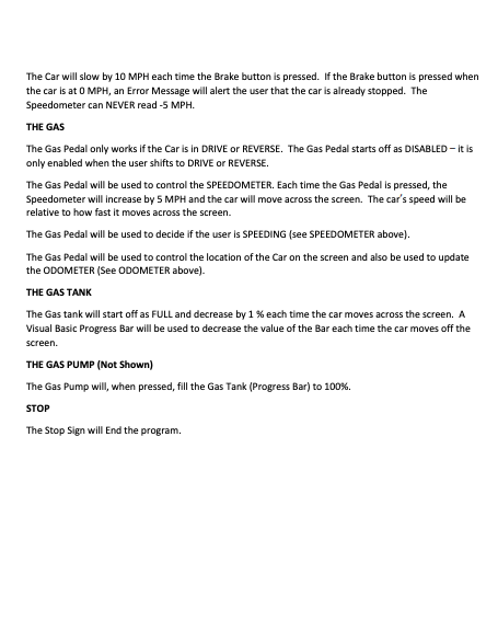 as to what functions a car has. Rules (These will be needed