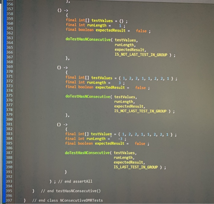 exists; (@code False} otherwise public static boolean hasConsecutive(int[] values, int runLength )