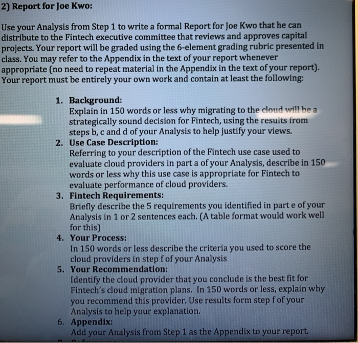  2) Report for Joe Kwo: Use your Analysis from Step 1