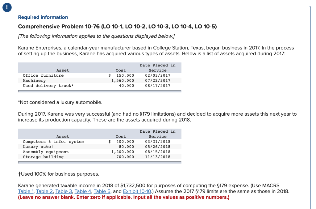  Required information Comprehensive Problem 10-76 (LO 10-1, LO 10-2, LO 10-3,