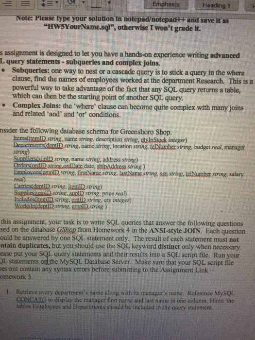 PRIMARY KEY (empID)); CHAR(11) 23 24 25 26 CREATE TABLE Items( 27