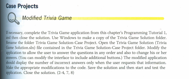 Modified Trivia Game This is done through Visual Basic Studio The Table