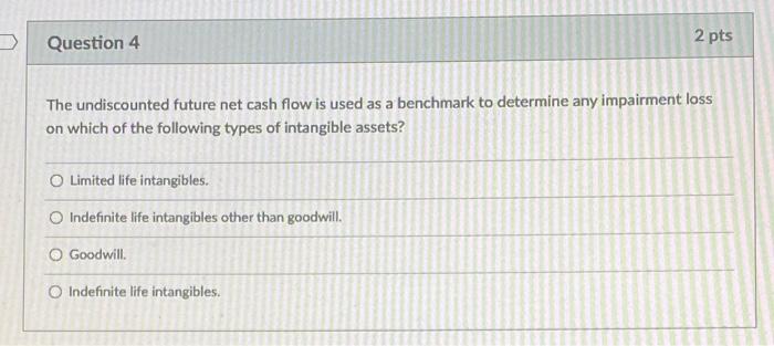  Question 4 2 pts The undiscounted future net cash flow is