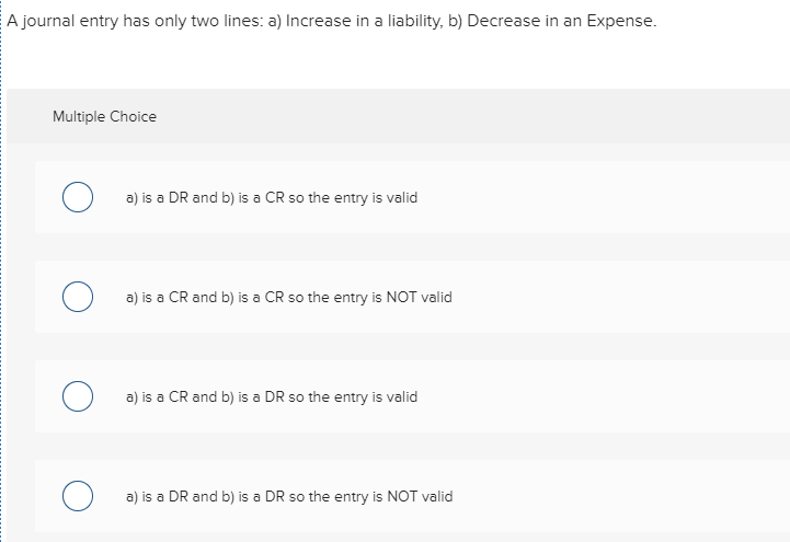 A journal entry has only two lines: a) Increase in a