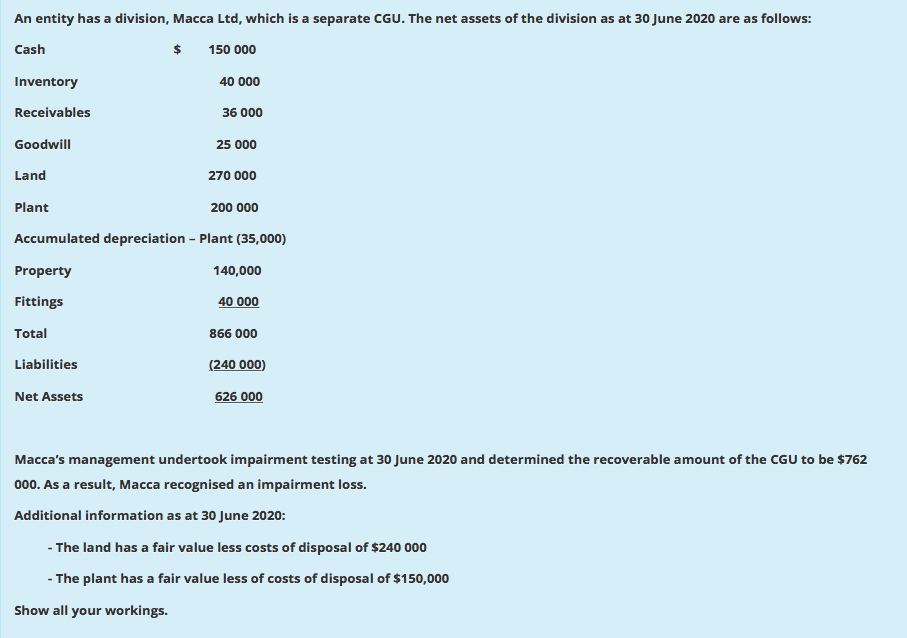 An entity has a division, Macca Ltd, which is a separate