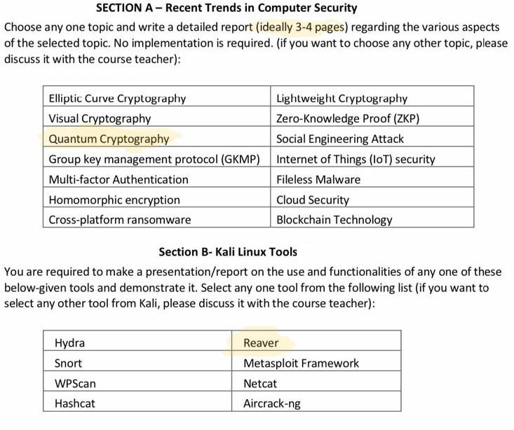 Section B (Rever) Section A(Quantum Cryptography) SECTION A - Recent Trends in