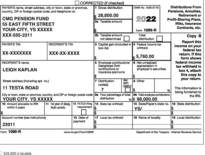  Leigh Kaplan (71), a single taxpayer, began receiving a pension of