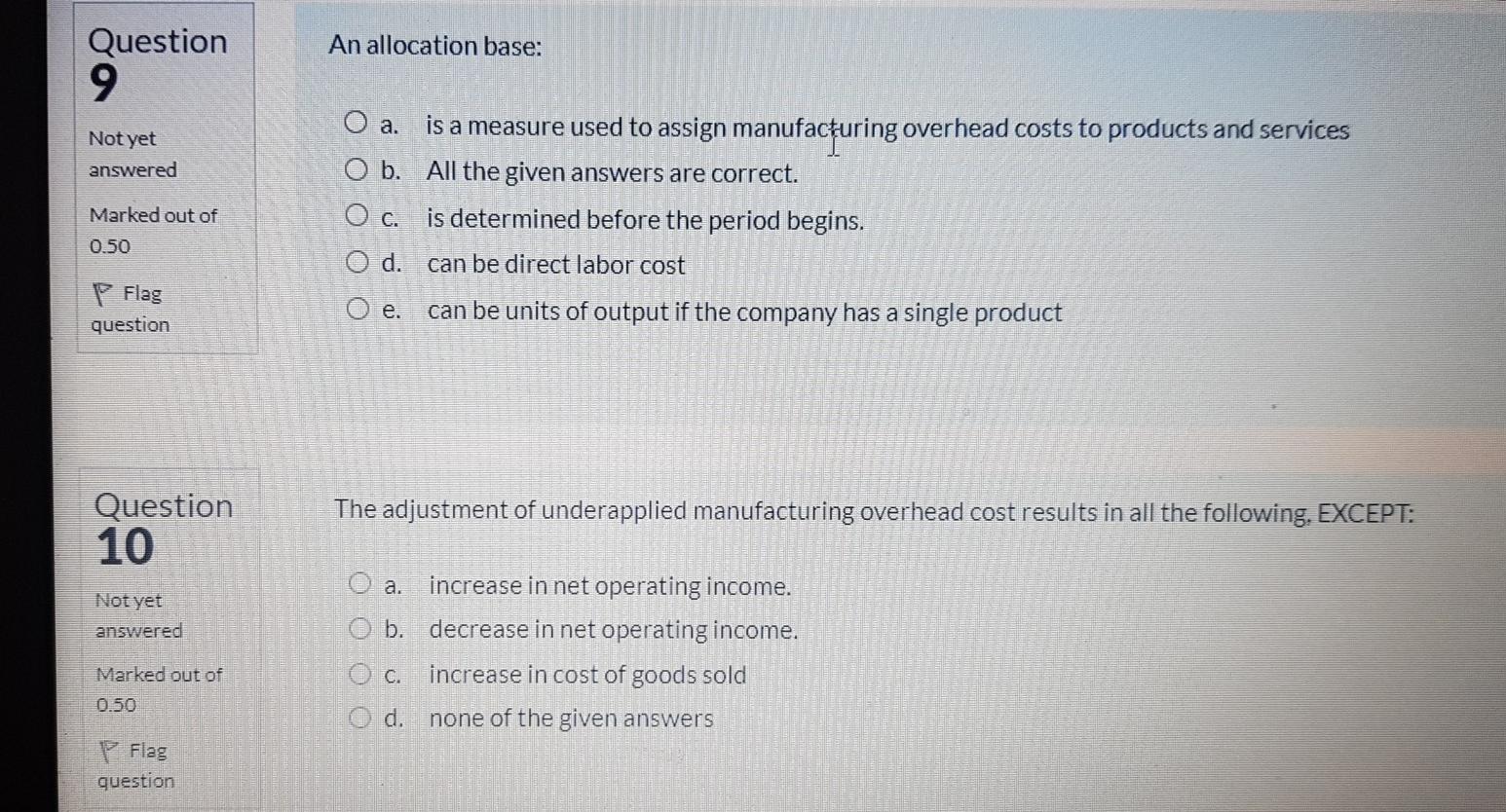  An allocation base: Question 9 Not yet answered Marked out of