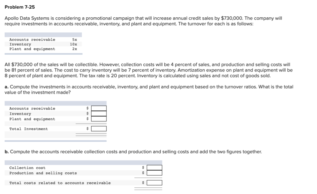 Problem 7-25 Apollo Data Systems is considering a promotional campaign that