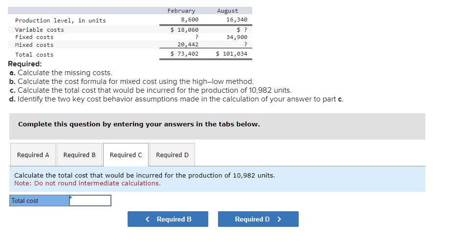 would be incurred for the production of 10,982 units. d. Identify the