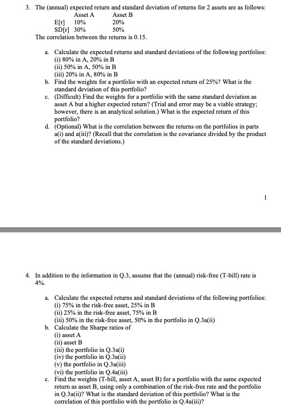  The (annual) expected return and standard deviation of returns for 2