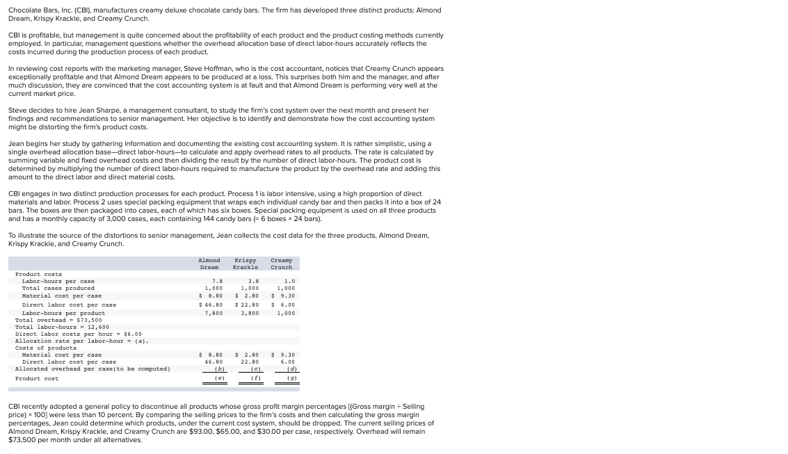 I need help with this accounting problem Chocolate Bars, Inc. (CBI), manufactures