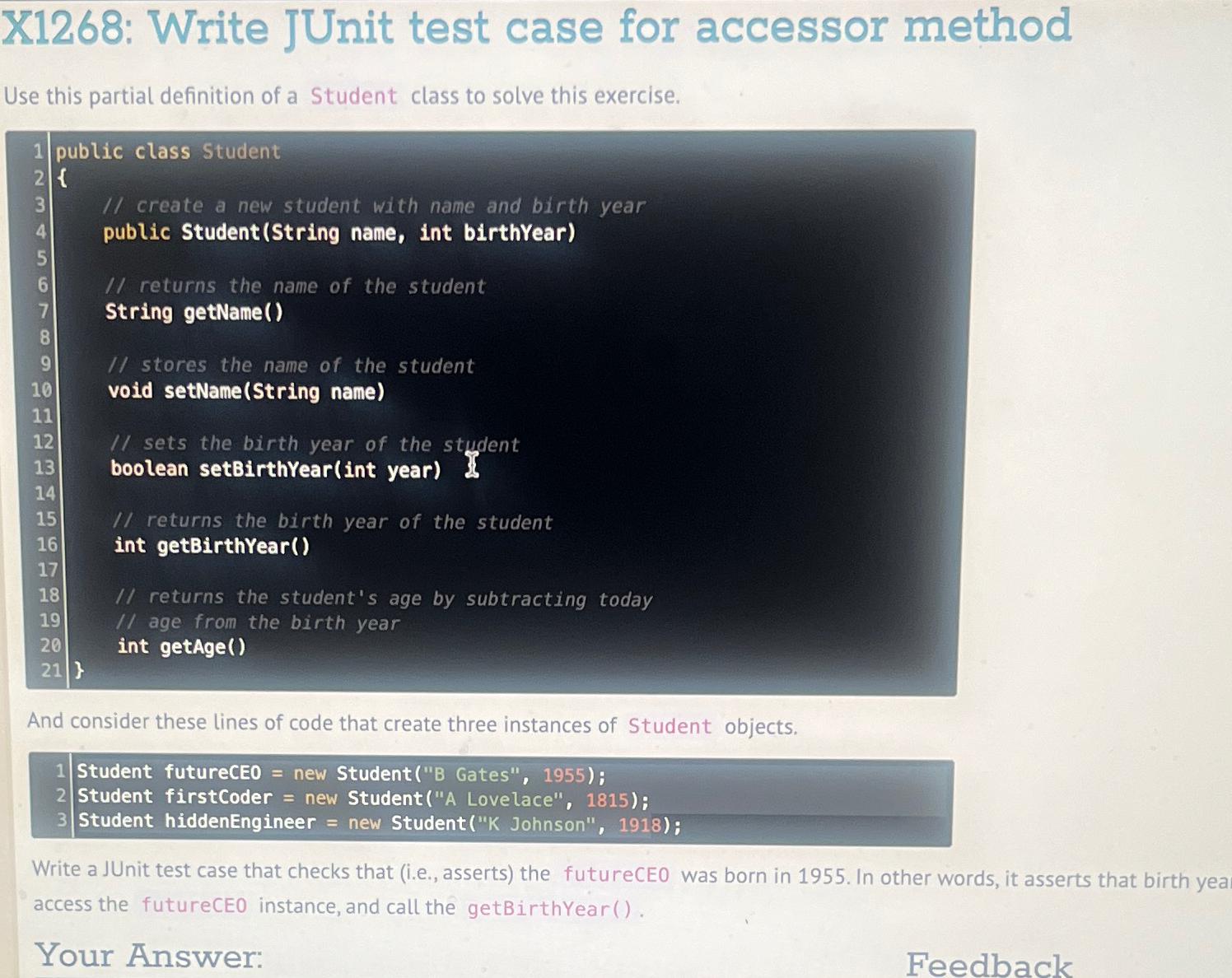 X1268: Write JUnit test case for accessor method Use this partial