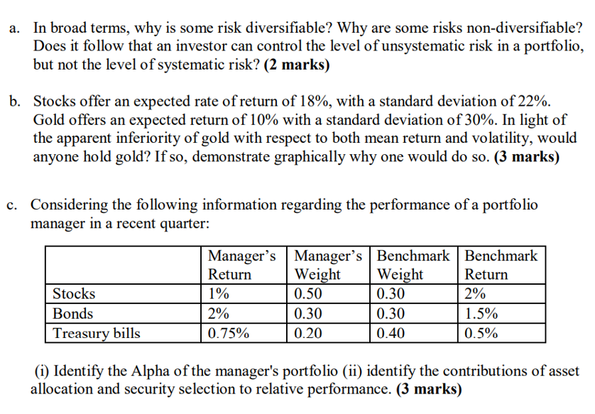 a. In broad terms, why is some risk diversifiable? Why are