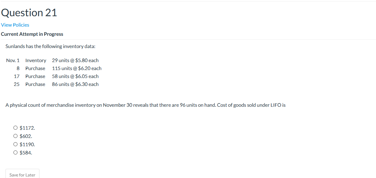 Question 21 View Policies Current Attempt in Progress Sunlands has the