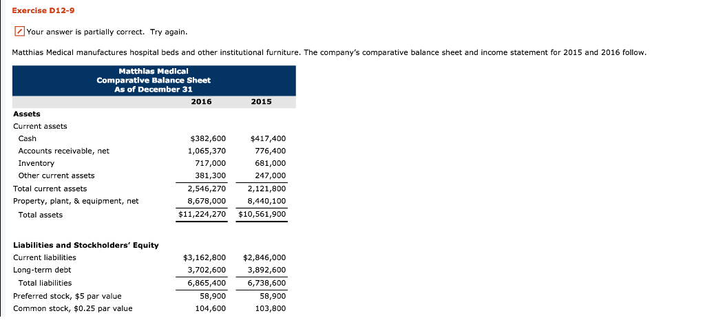Exercise D12-9 Your answer is partially correct. Try again Matthias Medical