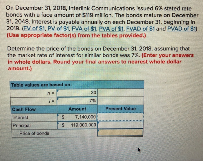 please help On December 31, 2018, Interlink Communications issued 6% stated rate