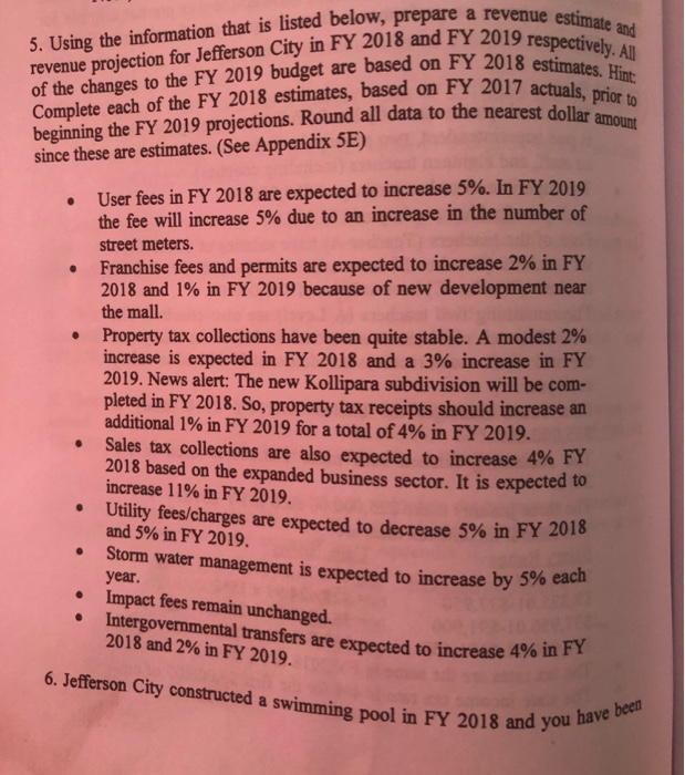  to be done in excel format 5. Using the information that