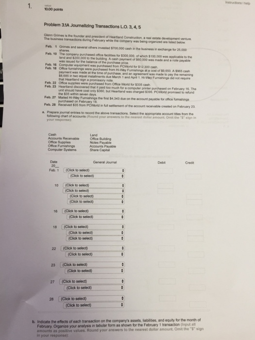  nstructions help 1. Problem 3.1A Joumalilzing Transections L.o.3,4,5 Glenn Grimes is