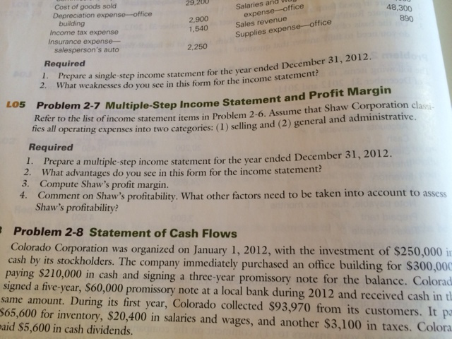 Problem 2-7 Multiple step income statement and profit margin Problem 2-7 Multiple-Step
