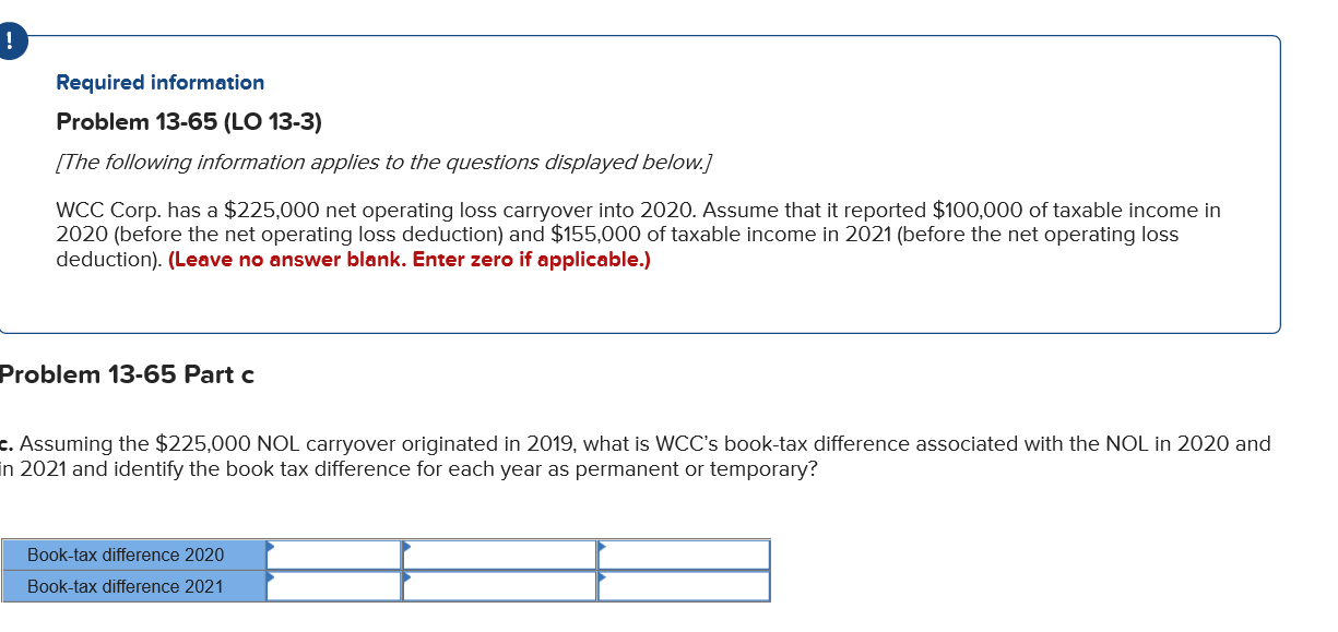 has a $225,000 net operating loss carryover into 2020. Assume that it