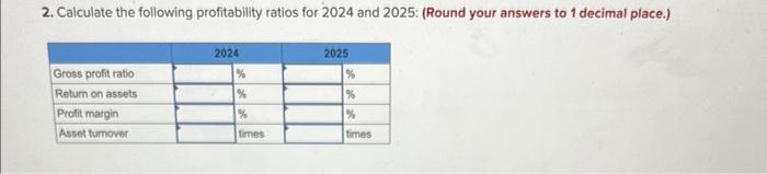 2025: (Round your answers to 1 decimal place.) 2. Calculate the following