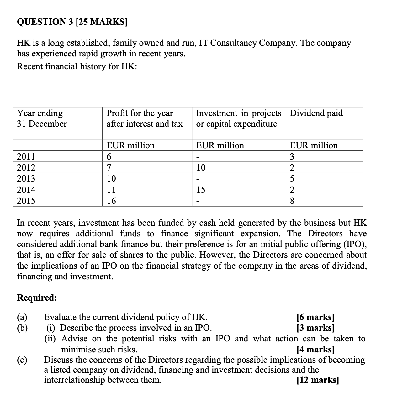  QUESTION 3[25 MARKS] HK is a long established, family owned and