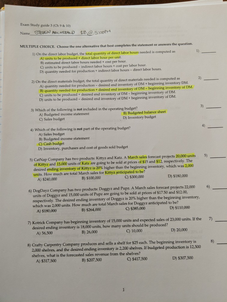 #5 plz Exam Study guide 3 (Ch 9 & 10) MULTIPLE