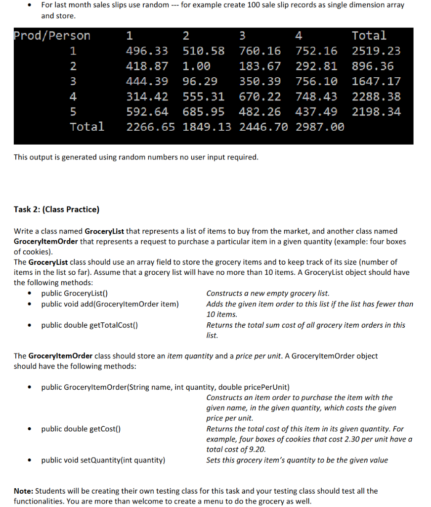 creating classes, methods, 2D array. Task 1: (2D array Challenge) Use a