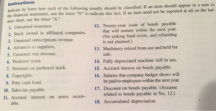  Instructions appear in a note to Indicate by letter how each