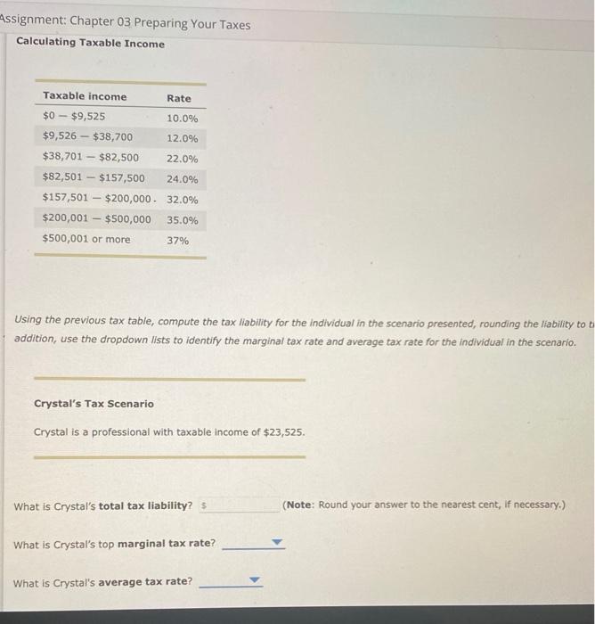 Assignment: Chapter 03 Preparing Your Taxes Calculating Taxable Income Using the