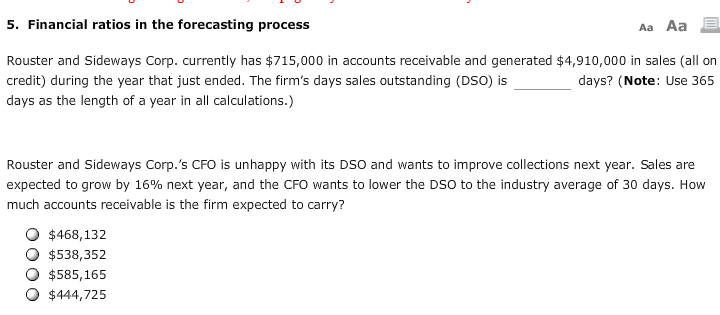 5. Financial ratios in the forecasting process Aa Aa E Rouster