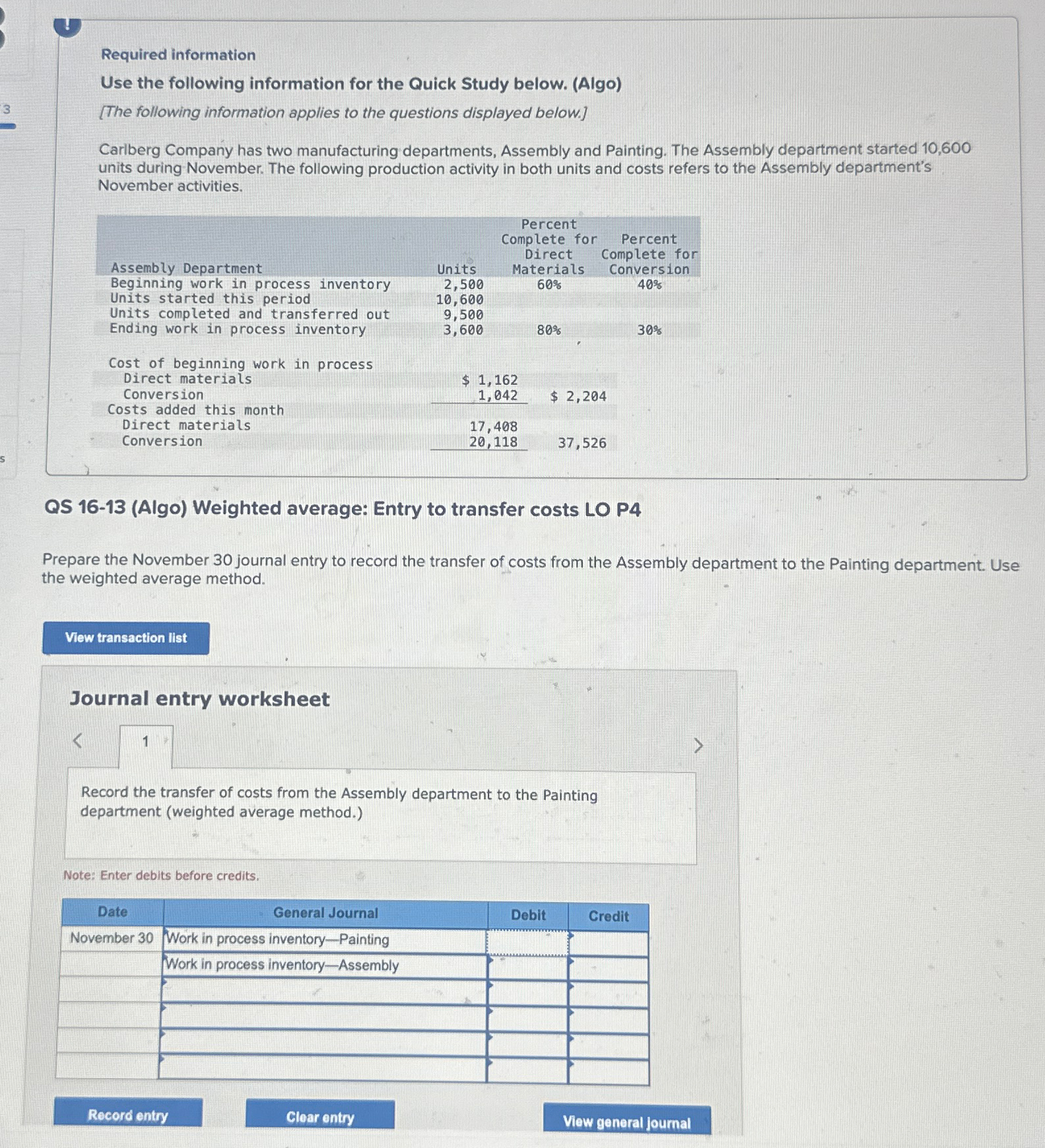  Required information Use the following information for the Quick Study below.