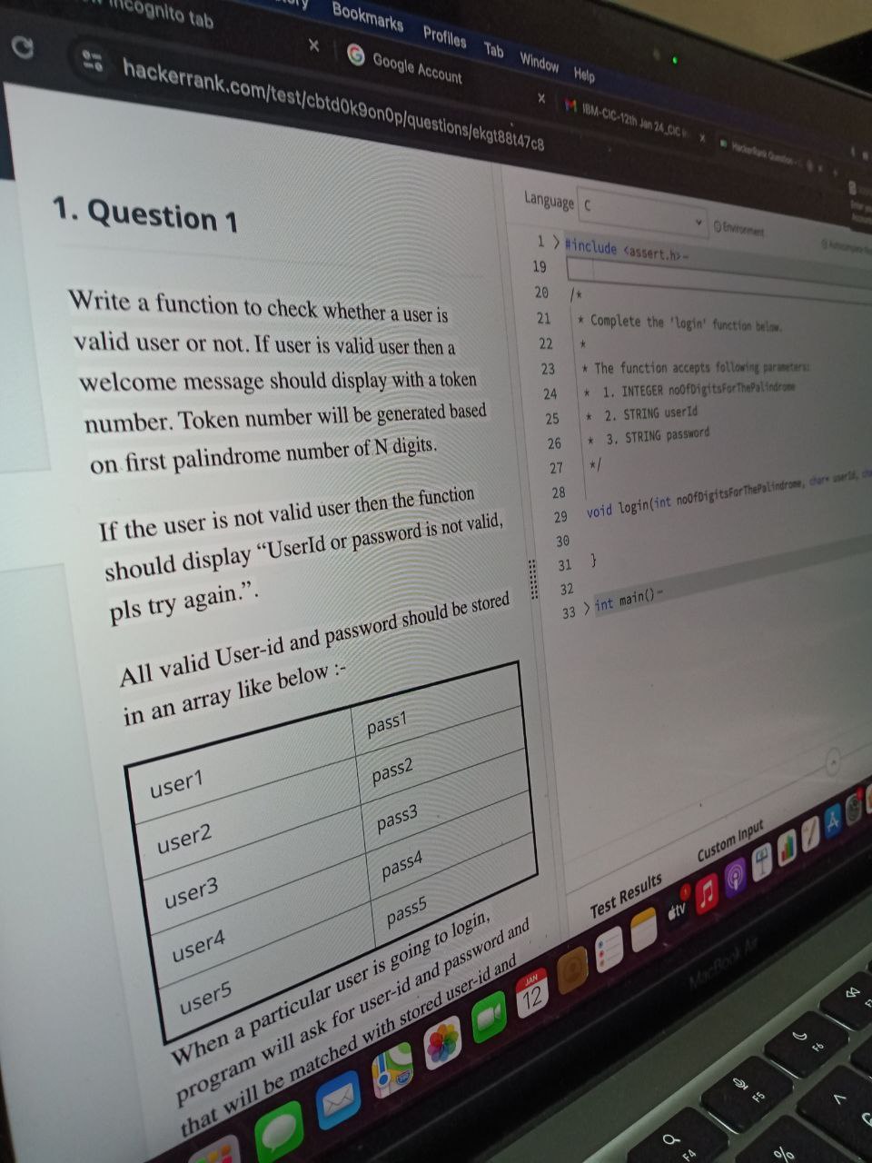  Question 1 Write a function to check whether a user is