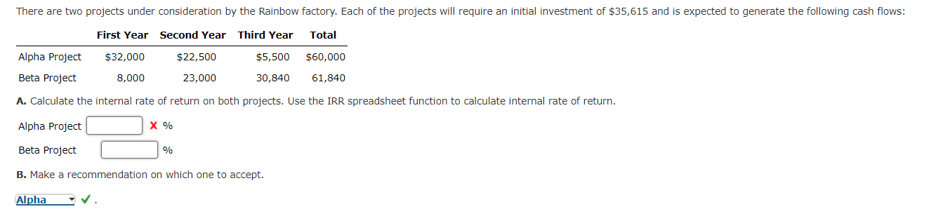  There are two projects under consideration by the Rainbow factory. Each