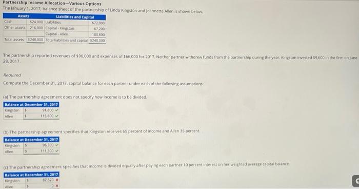 need help with part C, please Partnership Income Allocation-Various Options The January