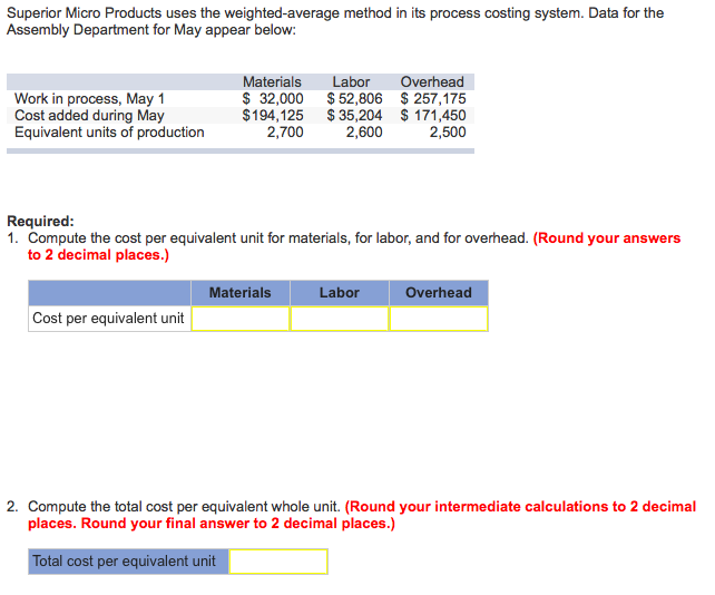  Superior Micro Products uses the weighted-average method in its process costing