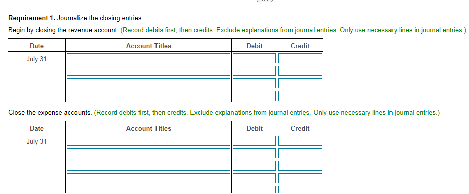 information given: (Chart of Accounts, Worksheet, Adjusting entries, Statement of Changes in