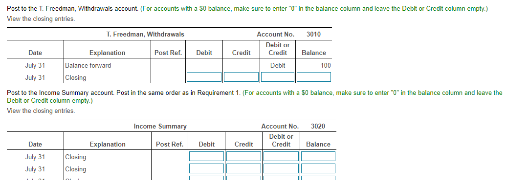 the Service Revenue account. (For accounts with a $0 balance, make sure